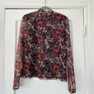 NWOT Anthropologie pink floral gauzy mock neck